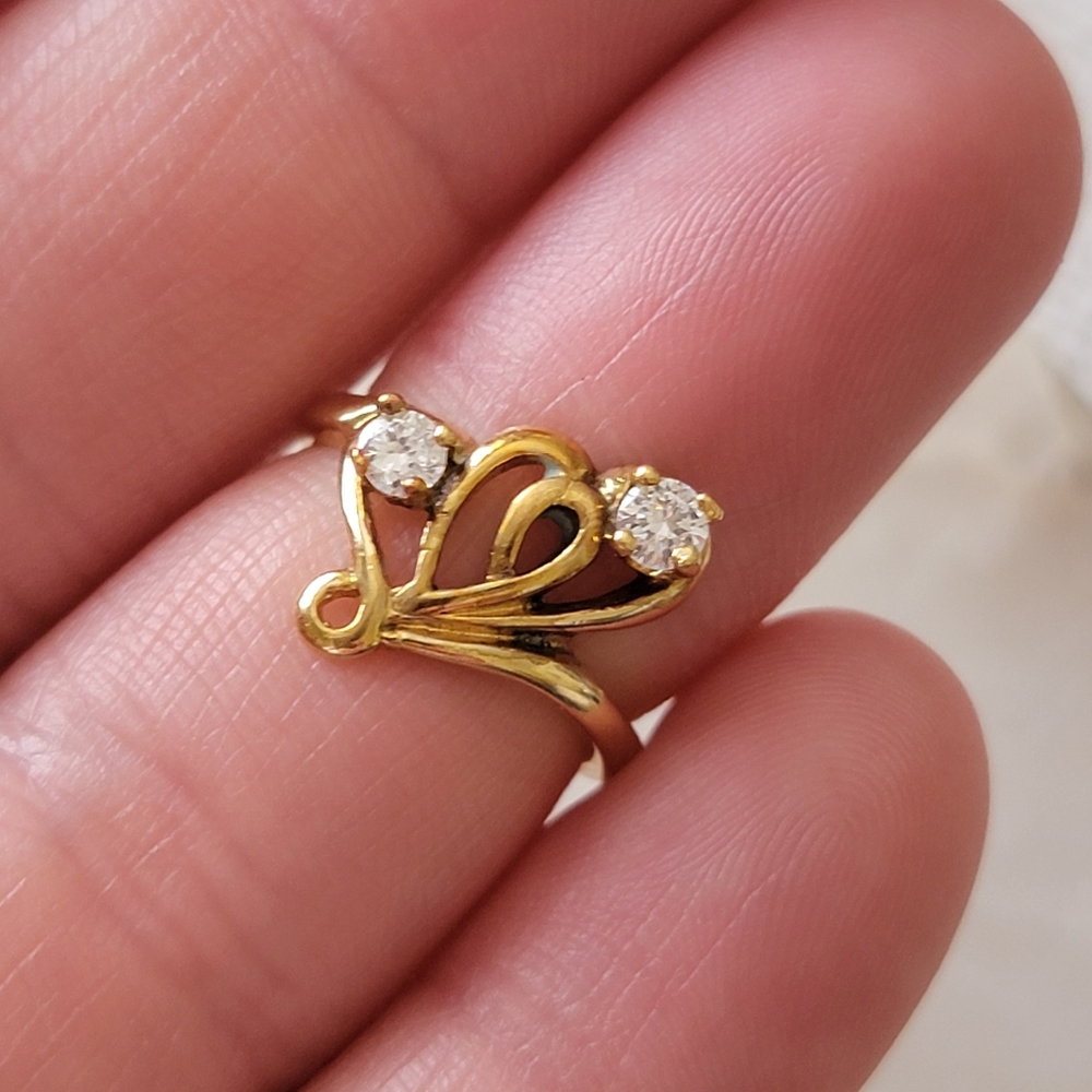 Vintage COP 92 Double Heart Ring Gold Tone Simulated Stones